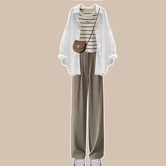 Ensemble débardeur en tricot décontracté et pantalon large pour femmes, taille haute, pantalon large