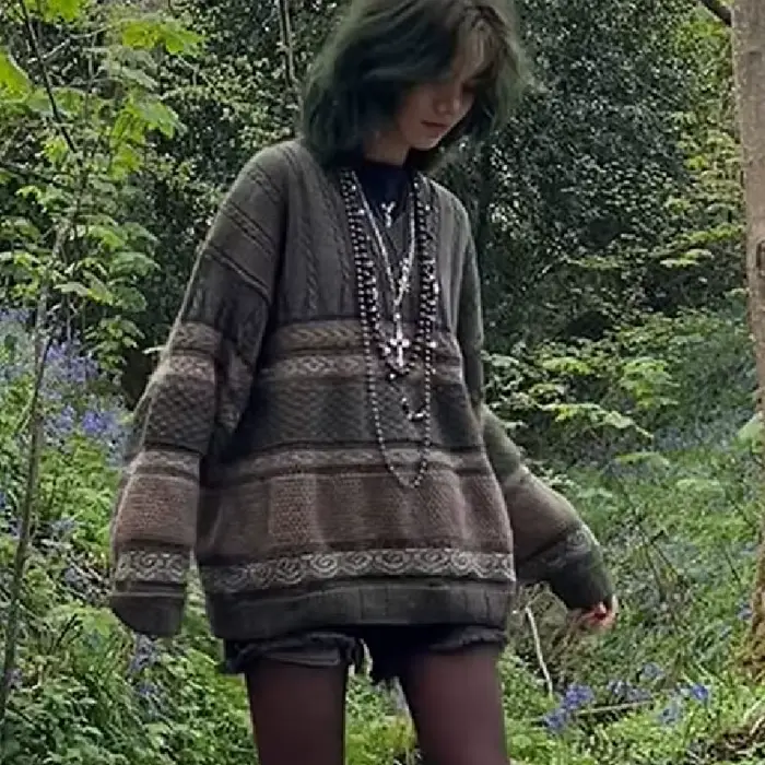 Dourbesty-Pull rayé à manches longues et col rond pour femmes, Pull de style preppy, Tricots grunge 