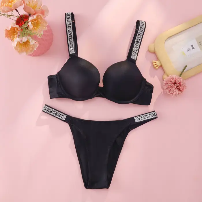 Sexy súprava spodnej bielizne Victoria's Secret s ramienkami s logom z kamienkov