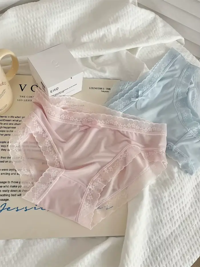 Culotte Femme Finetoo Ultra-Mince Sans Couture Taille Basse Respirante Dentelle Garniture Nœud Occasions Spéciales