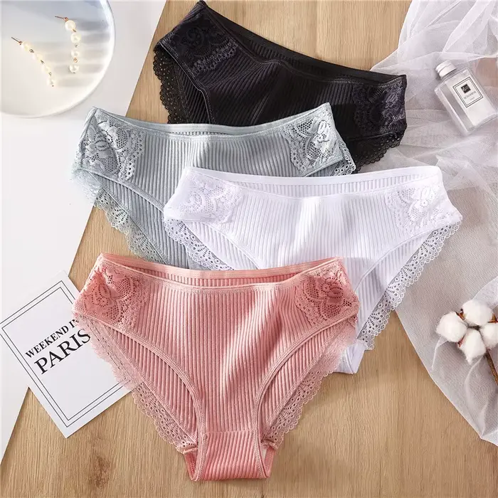 FINETOO-Bavlnová a kvetinová čipka spodná bielizeň pre ženy, sexy a pohodlné nohavičky, pevné dámske spodné prádlo, spodná bielizeň M-XXL