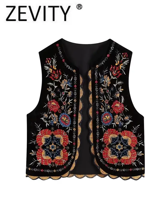 Zevity ženy Vintage flitre kvetinová výšivka vesta dámske retro štýl národný patchwork ležérny zamat CT154