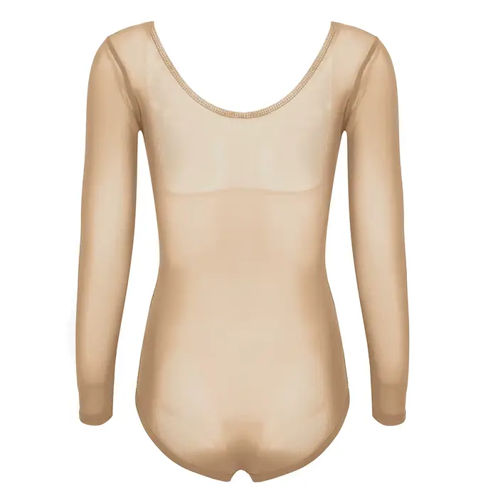 Body pour femme en polyester non tissé pour danse du ventre avec manches longues et buste ouvert pour performances et entraînement