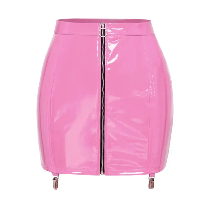 Tenues de pole dance pour femmes, effet cuir PU, tenue de clubbing, crop top découpé, fermeture éclair avant, dentelle florale au dos, mini-jupe moulante