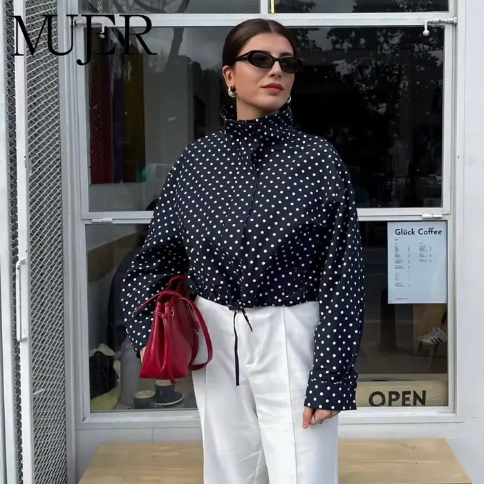 MUJER bodkovaná bomber bunda pre ženy oversized polosezónna