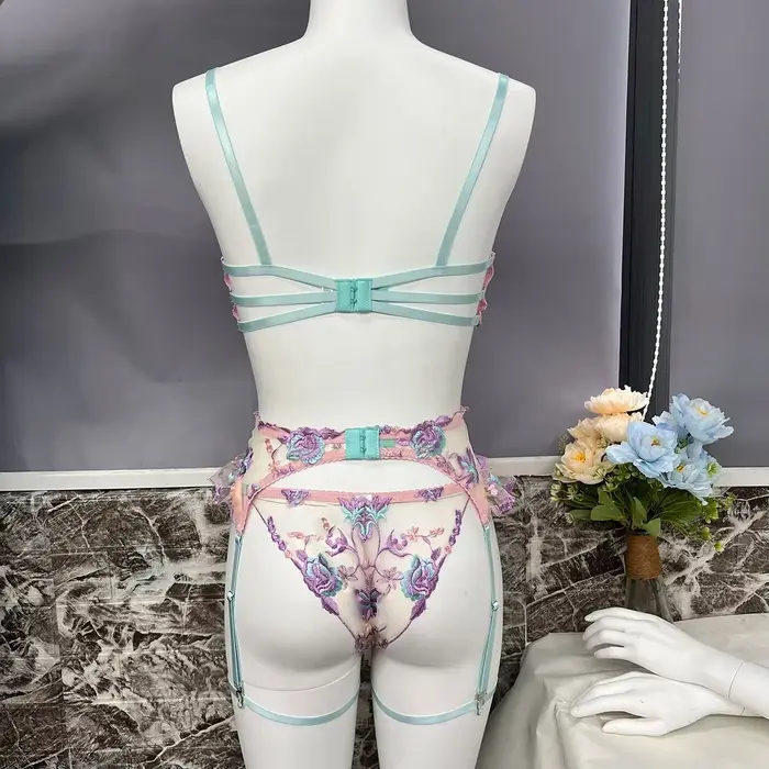 Lingerie féerique sexy, sous-vêtements transparents à fleurs, jarretière à volants, sous-vêtements délicats et intimes, tenues transparentes magnifiques