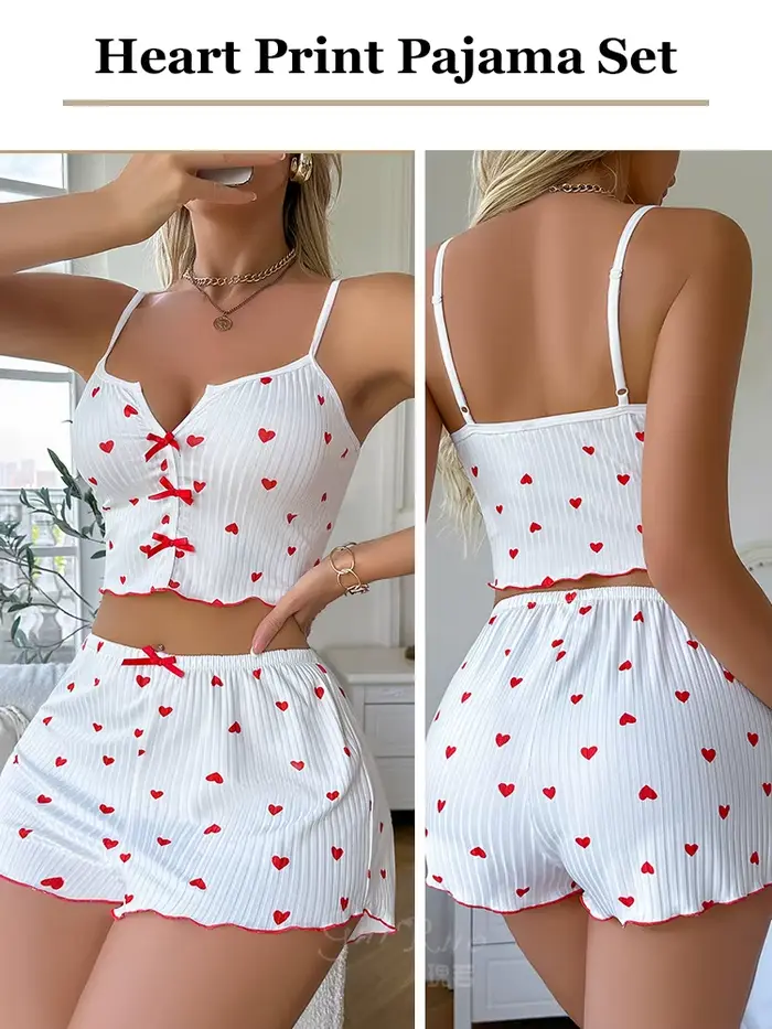 Sexy pyžamový set srdiečkovým vzorom pre ženy