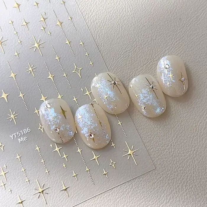 Or argent estampillé Starlight Laser paillettes étoile bronzant strass soulagement Nail Art décorati
