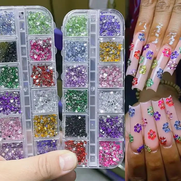 12 farieb/sada 2mm kamienky na nechty Art príslušenstvo 3D akrylátové Nekorekčné DIY dekorácie Super lesklé