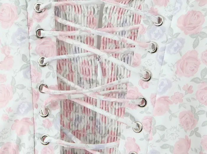 Robe longue en dentelle épissée, imprimé Floral, Sexy, froncé sur la poitrine, Style Corset, à brete