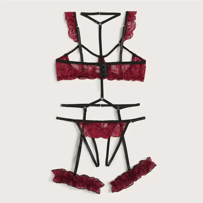 Sexy spodná bielizeň nastaviť v čipky pre ženy, spodné prádlo, nočné prádlo, oceľový prsteň, pyžamo, podväzok, intímne, podprsenka, nohavičky, móda