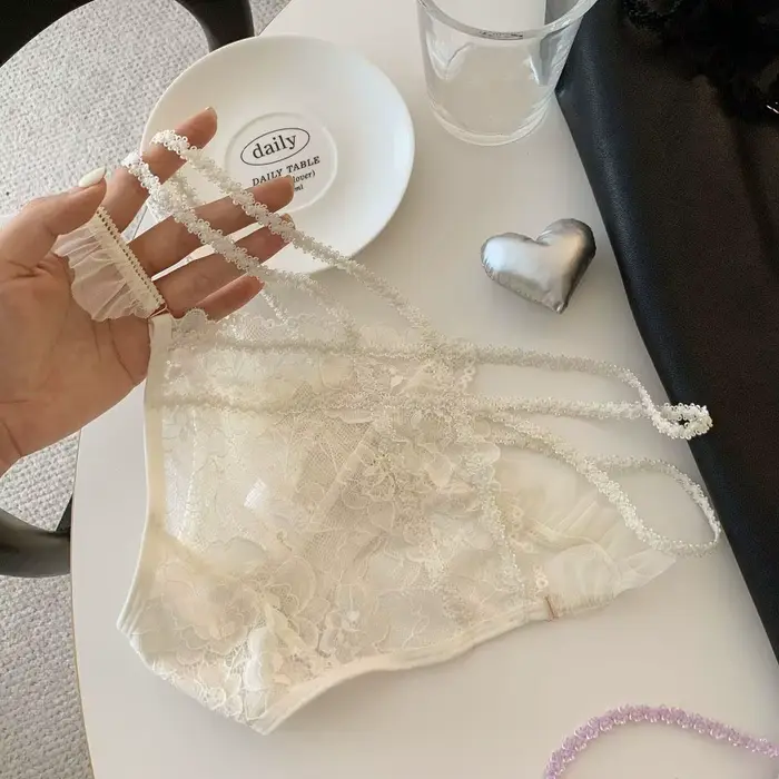 Sladké s Bell Ice hodvábne nohavičky, bezšvíkové, s bavlneným rozkrokom, čipkou a uzlom, dámske tangá nízke pás nohavičky, dievčenské letné nohavičky