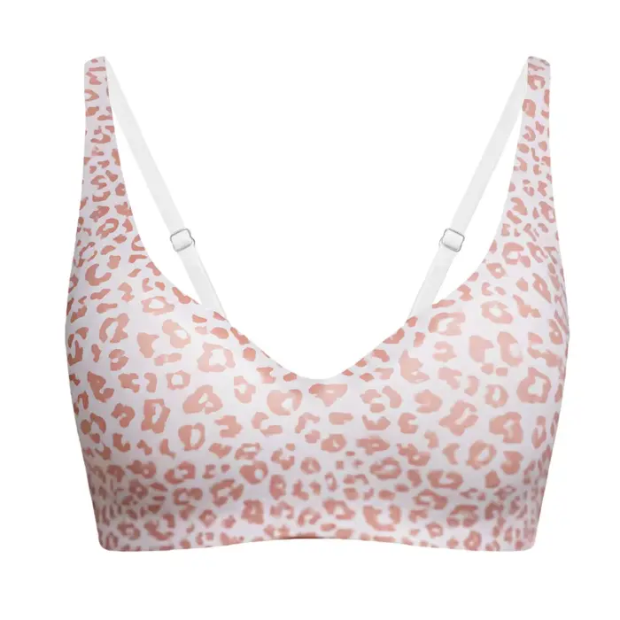 Bezšvíková polyester leopard podprsenka pre ženy a dievčatá s hlbokým výstrihom V a elegantným chrbtom