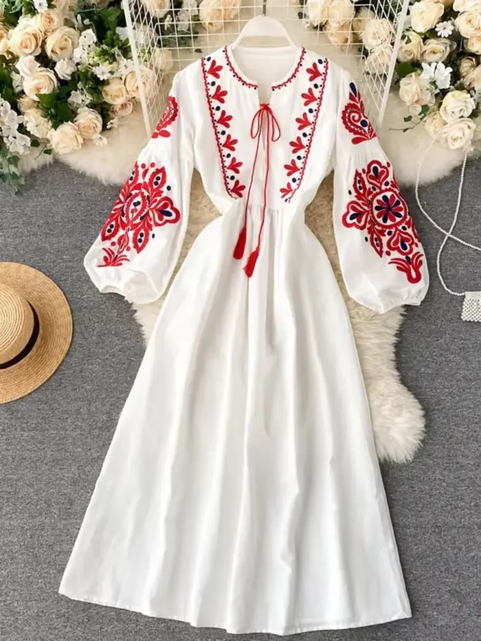 Bohemian vyšívané šaty s lucernou rukávmi pre ženy, elegantné a všestranné, ideálne pre špeciálne príležitosti a každodenný život