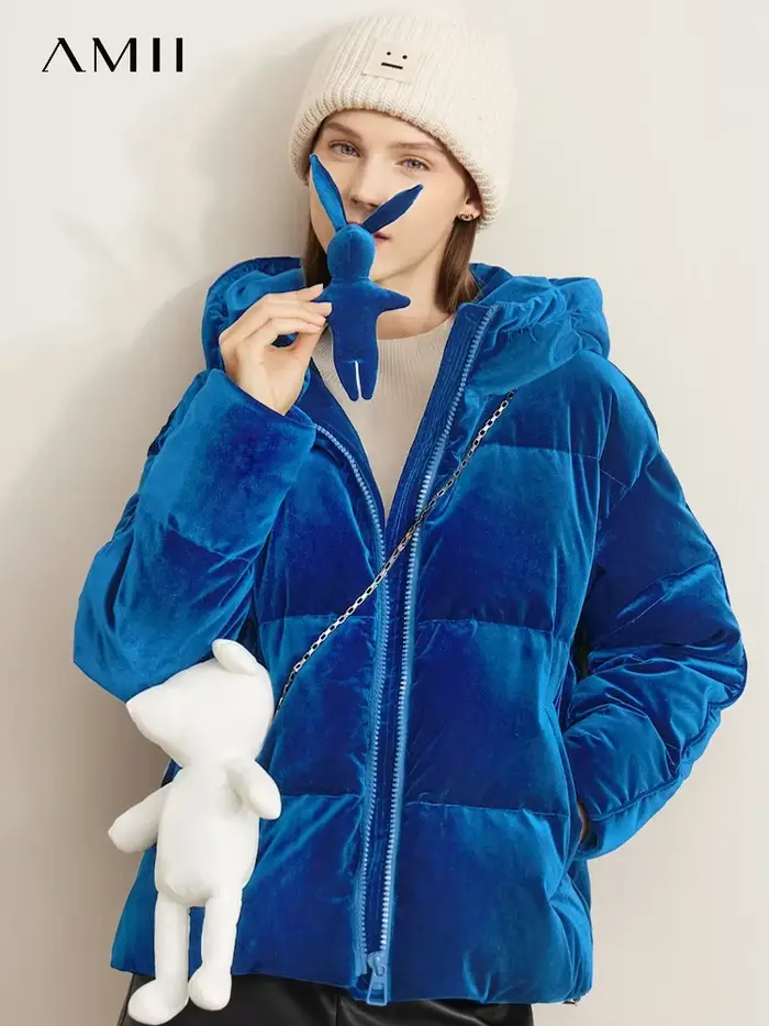 AMII-Doudounes à capuche minimalistes pour femmes, vestes monochromes élégantes, épaisses et chaudes