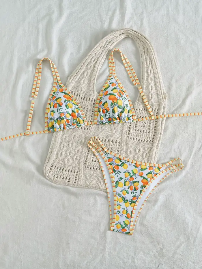 Bikini de plage orange sexy pour femme avec soutien-gorge push-up et string échancré pour les vacances et les jours de fête à la piscine