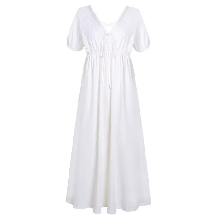 Vêtements de nuit à manches courtes pour femmes, style palais, chemise de nuit d'été en coton et den