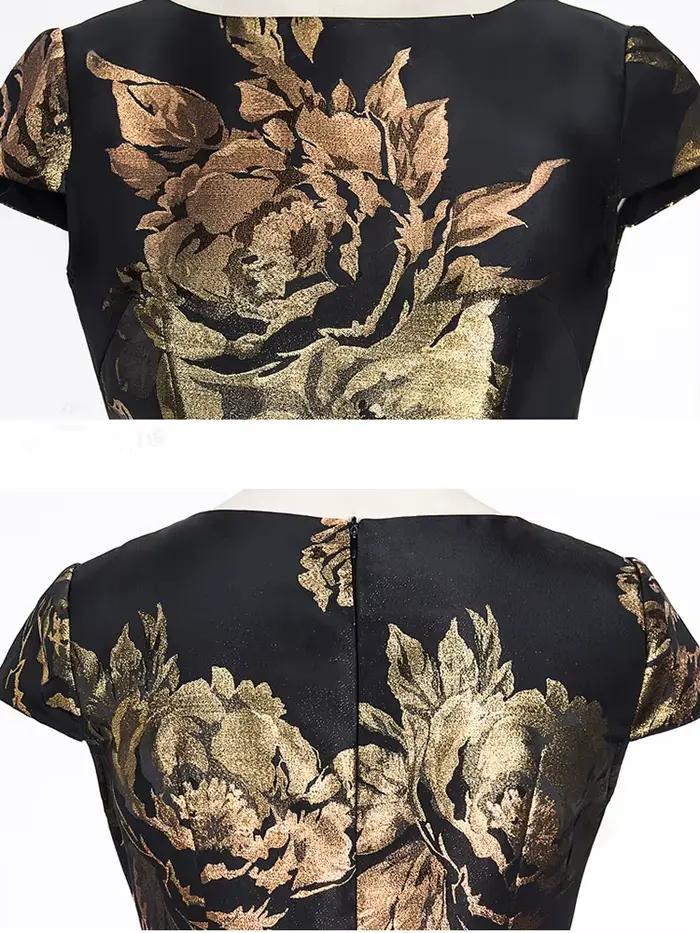 Elegantné vintage žakárové šaty pre ženy s vypasovaným pásom a rozšírenou maxi siluetou