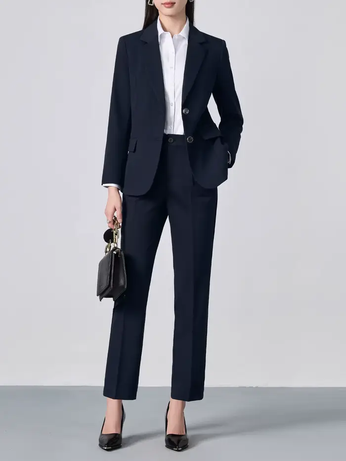 Ensemble de costume à revers cranté à simple boutonnage : blazer ajusté et pantalon formel, style de
