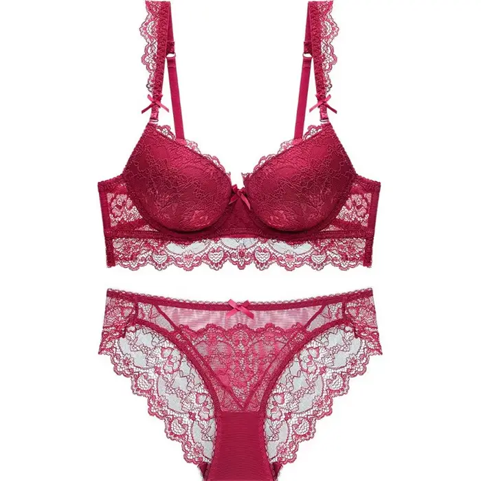 Dámske sexy vyšívané čipky spodná bielizeň Set, Push-up podprsenka, romantické červené spodné prádlo, pohodlné podprsenky a nohavičky sady, veľké veľkosti, Európa