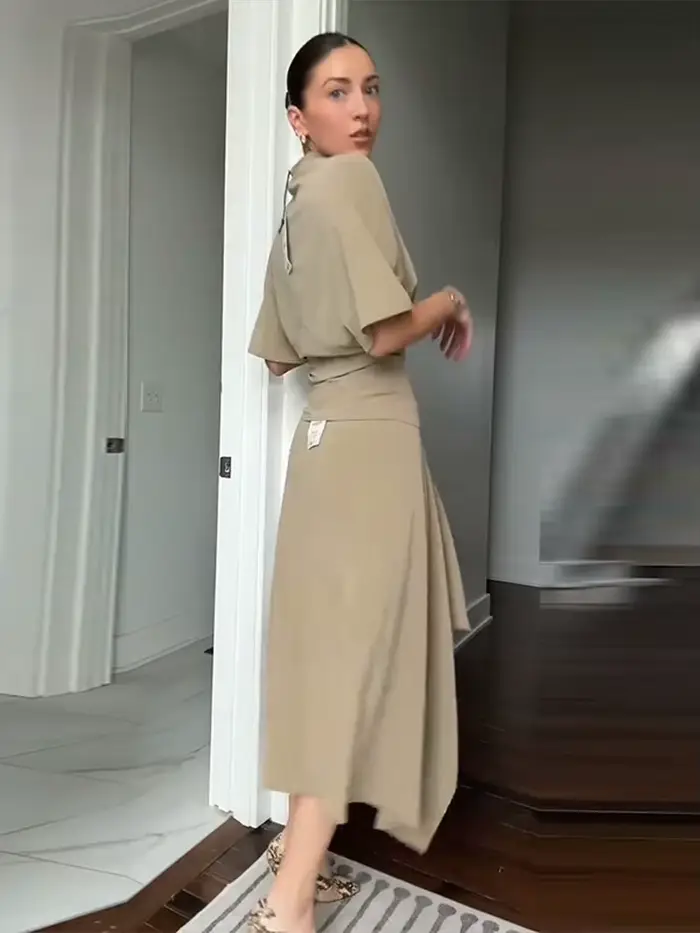 Elegantný set asymetrickej košele a sukne pre ženy – Jednofarebné