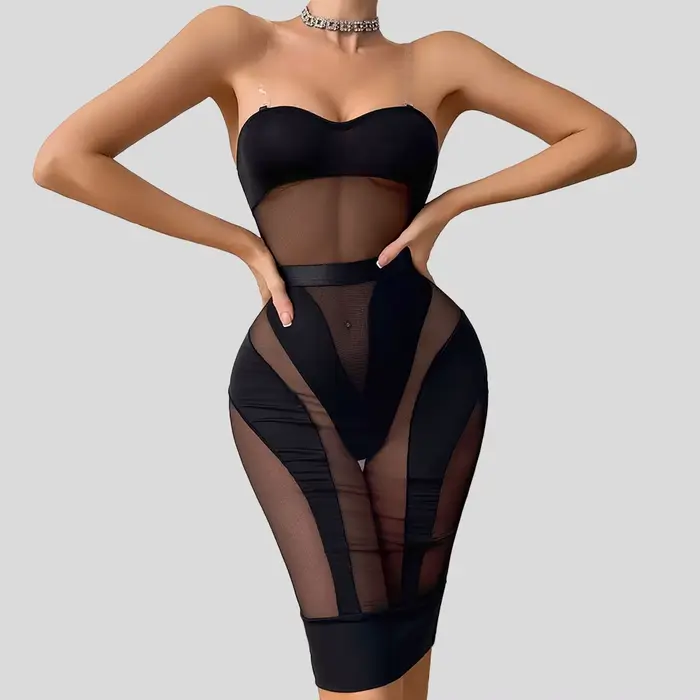 Sexy exotické spodná bielizeň, oka body priehľadný, bez ramienok dlhá sukňa, sada 2 kusy, zvodné spodná bielizeň, efektné oblečenie