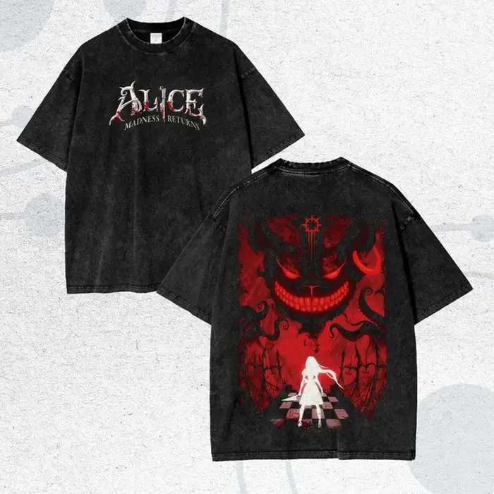 T-shirt Alice Madness Returns délavé pour couples, vêtements unisexes grande taille, vêtements de ca
