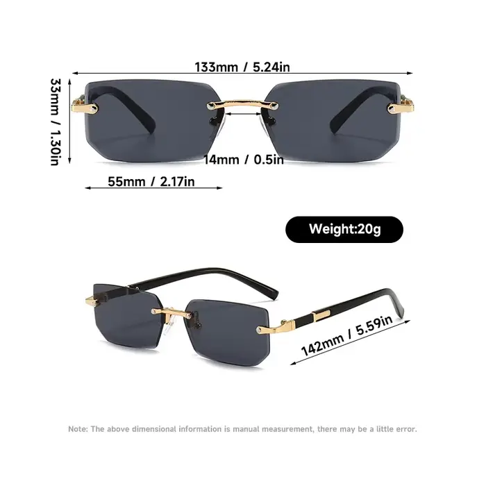 Lunettes de soleil rectangulaires sans bords, 1 pièce/2 pièces/3 pièces, mode populaire pour femmes 