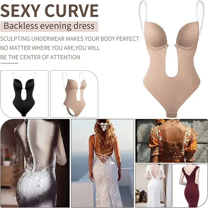 body Neviditeľné ženy tangá Shaper zoštíhľujúci plášť Sexy V krku Hlboký chrbát Polstrovaný korzet Push Up zoštíhľujúci spodná bielizeň