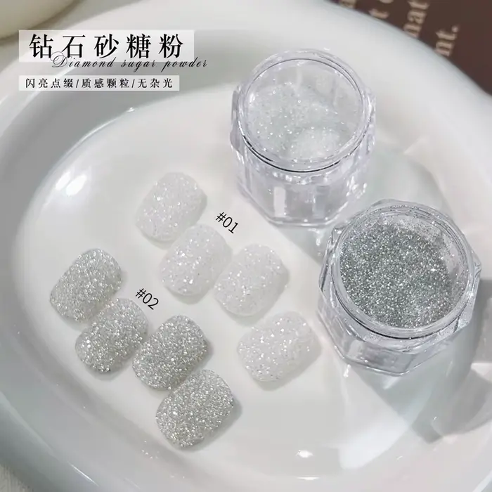 Strieborný diamantový prášok na nechty 5g - Ultra jemný trblietavý pigment na akrylové a gélové