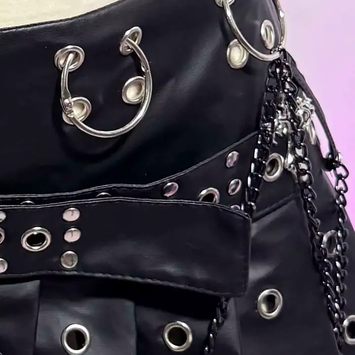 Gothic emo PU kožená minisukňa pre dospievajúce dievčatá