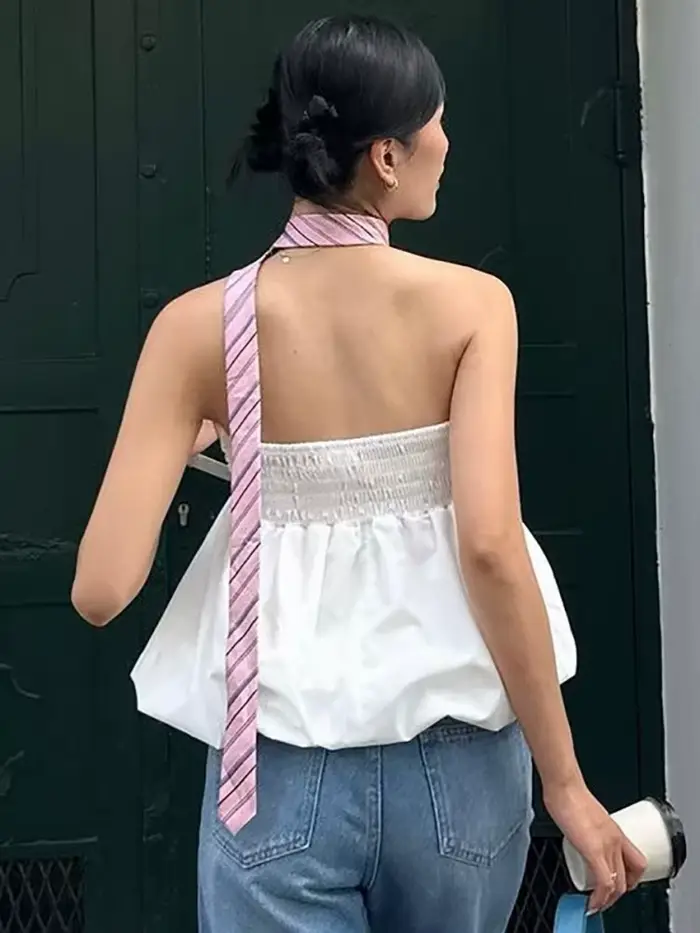 Pruhované bavlnené bez ramienok, V-neck, rúrkový model pre ženy, elegantné a ženské pre špeciálne príležitosti