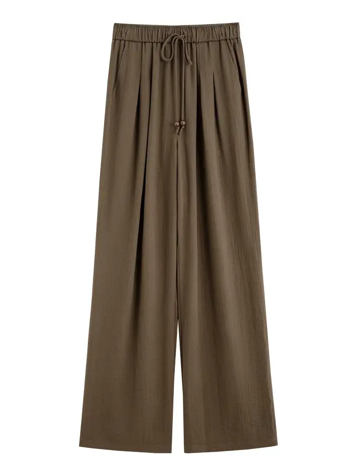 FSLE minimalisme Style lin droit élastique taille haute pantalons décontractés pour les femmes été 2