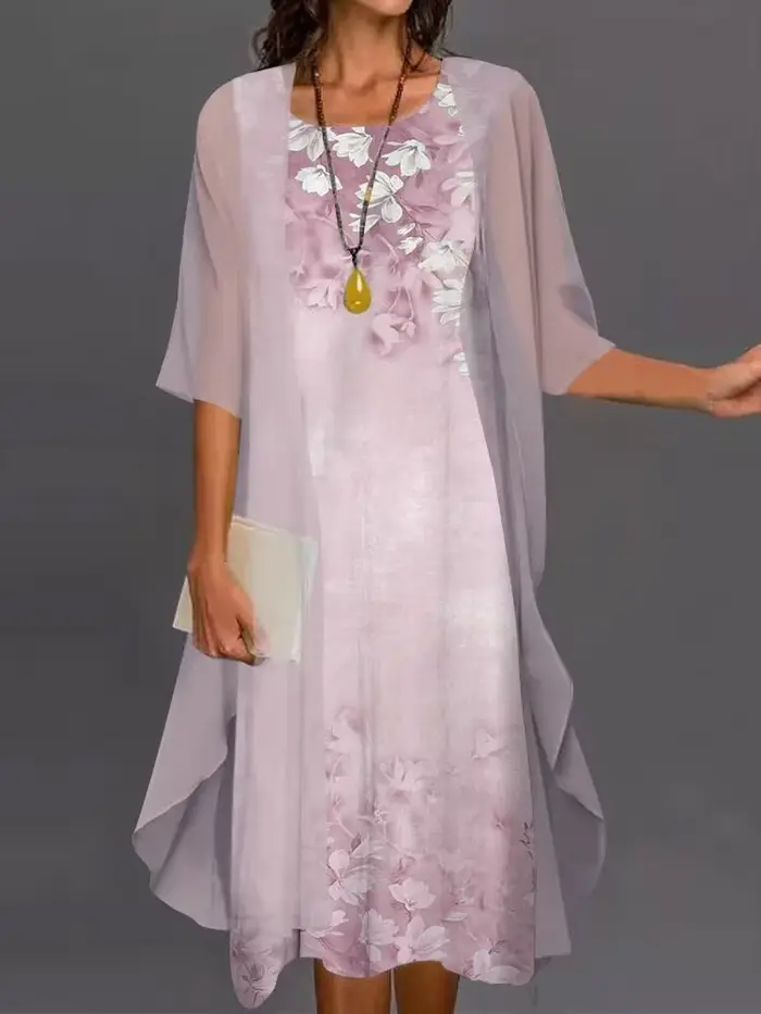 Robe en polyester mousseline décontractée à col rond pour femmes occasions spéciales soirée été