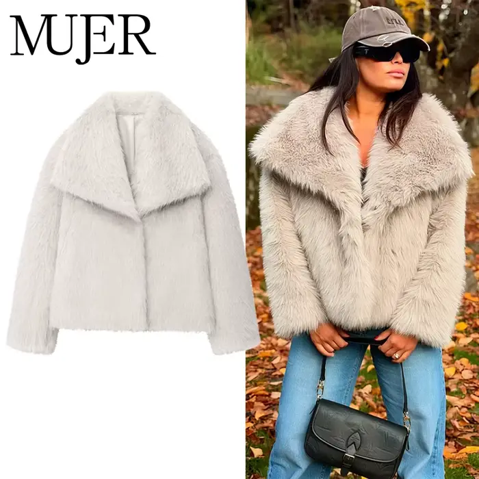 MUJER manteau en fausse fourrure pelucheuse veste femme 2025 femme automne hiver nouveau dans les vê