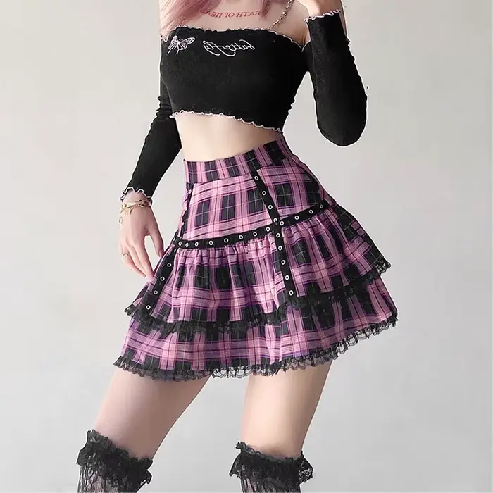 FI Kúpeľňa R Mall Goth Gotická čipka s volánmi Mini Sukne pre ženy