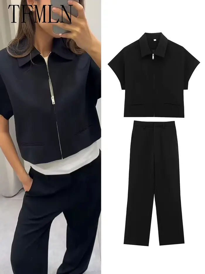 Štýlový TFMLN top a nohavice pre ženy, polyester, fit fit, rolák, zips, pre večierky a spoločenské akcie