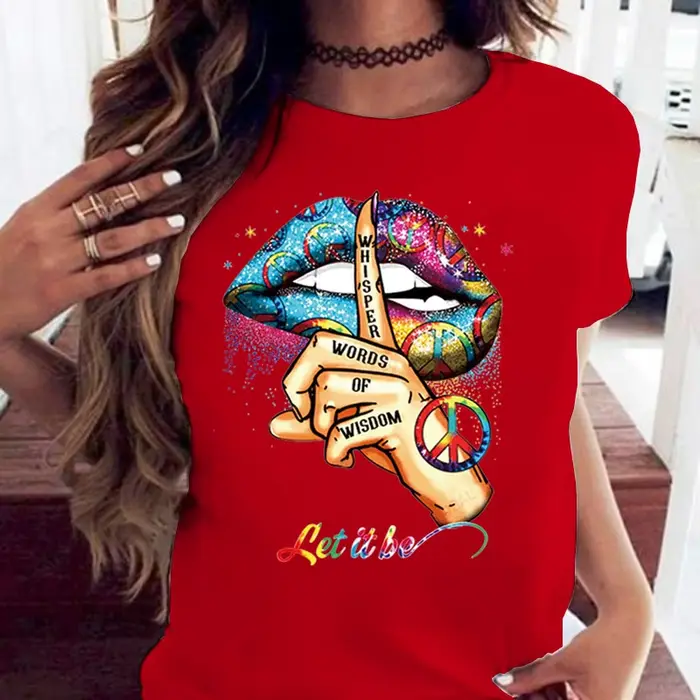 100% coton ample col rond bouche créative à manches courtes T-shirt femme surdimensionné T-shirt hau
