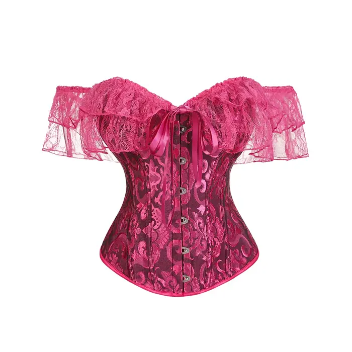 Štýlové žlté žakárové a čipkové korzety, vykostené volániky, sexy top, overbust, vinobranie oblečenie, gotické bustier pre viktoriánske ženy y2k