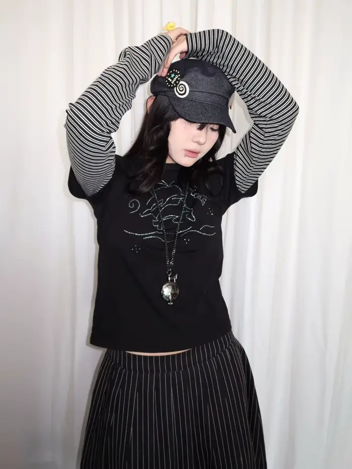Tonngirl Y2k Tričko Vintage pre ženy s dlhými rukávmi Japonský patchwork 2000s Grunge topy Americký streetwear retro