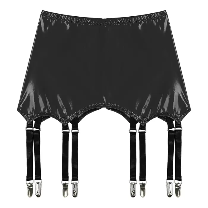 Porte-jarretelles en cuir verni pour femme avec clips en métal, porte-jarretelles, pôle de fête, lingerie sexy