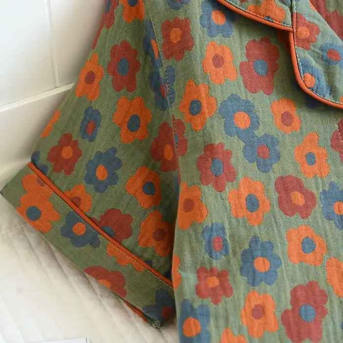 Pyjama Printemps Fleuri en Coton Doux Pour Femmes Style Vintage Retrouvé Occasions Spéciales