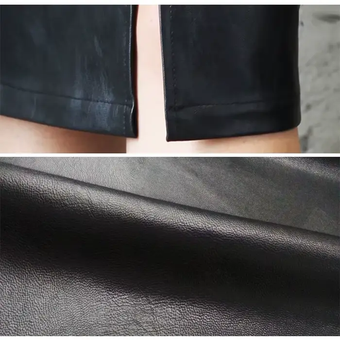 Dámska stredne dlhá sukňa z PU kože