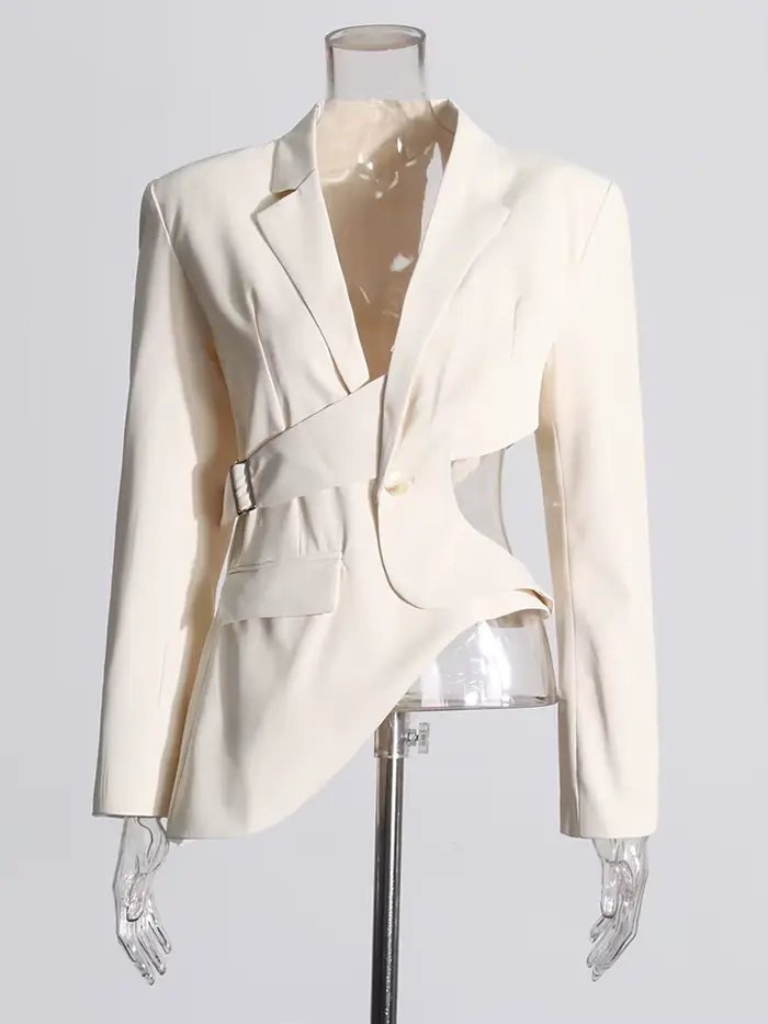 TWOTWINSTYLE pevný odhalený chrbát štíhly Blazer pre ženy s výstrihom dlhé rukávy spájaný gombík