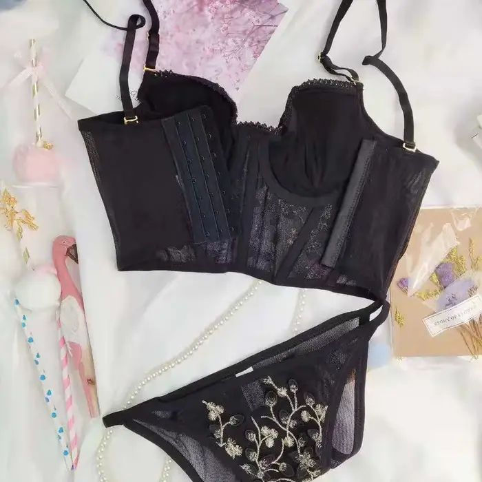 Dámske sexy vyšívané čipky spodná bielizeň Set, Retro spodná bielizeň, pohodlné podprsenka, Push-Up podprsenka, svadobné nohavičky sady