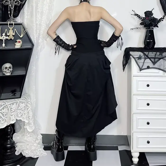 Harajuku Emo gotické šaty pre ženy alternatívneho štýlu grunge s nitmi a rezané a-line špeciálne príležitosti