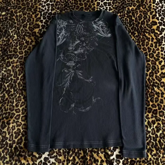 Y2K Hottie Grunge Cyber Mall Goth Termické tričko s lebkami
