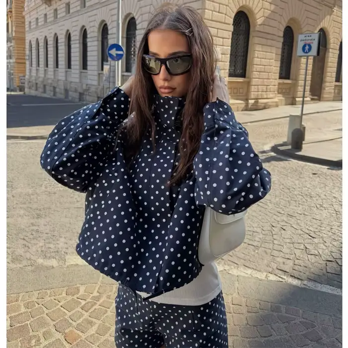 MUJER bodkovaná bomber bunda pre ženy oversized polosezónna