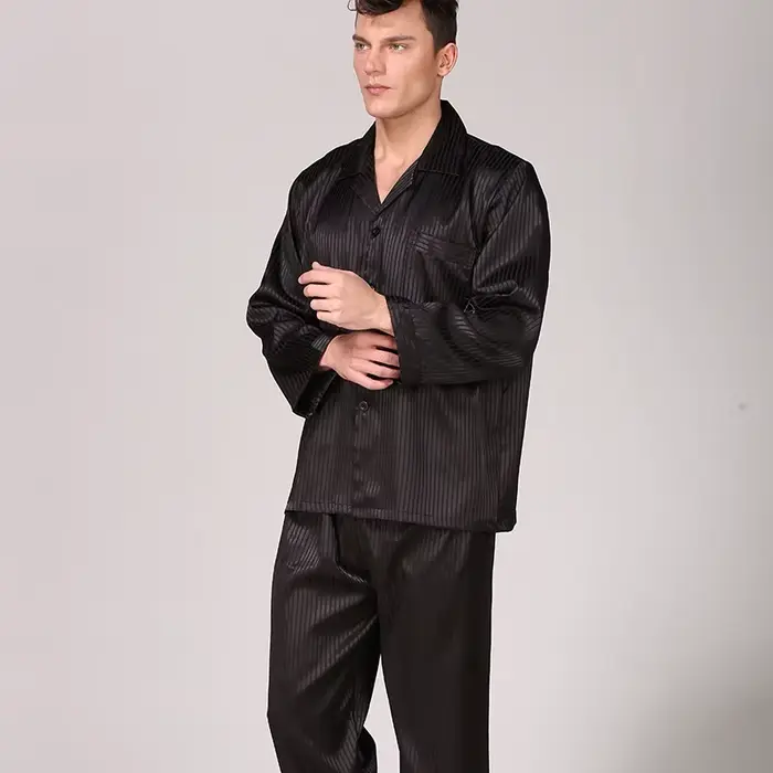 Vêtements de nuit hommes noir vêtements de nuit à manches longues pyjamas costume de couchage pour hommes vêtements de maison pyjamas en soie pour hommes vêtements de nuit hommes pyjama ensemble