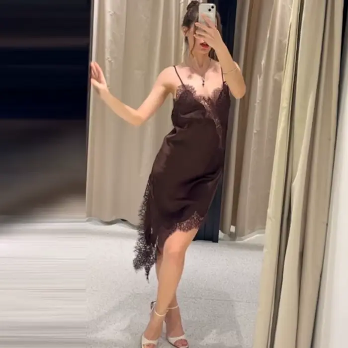 HXAO dámske asymetrické čipkované šaty Letné 2025 Sexy večerné